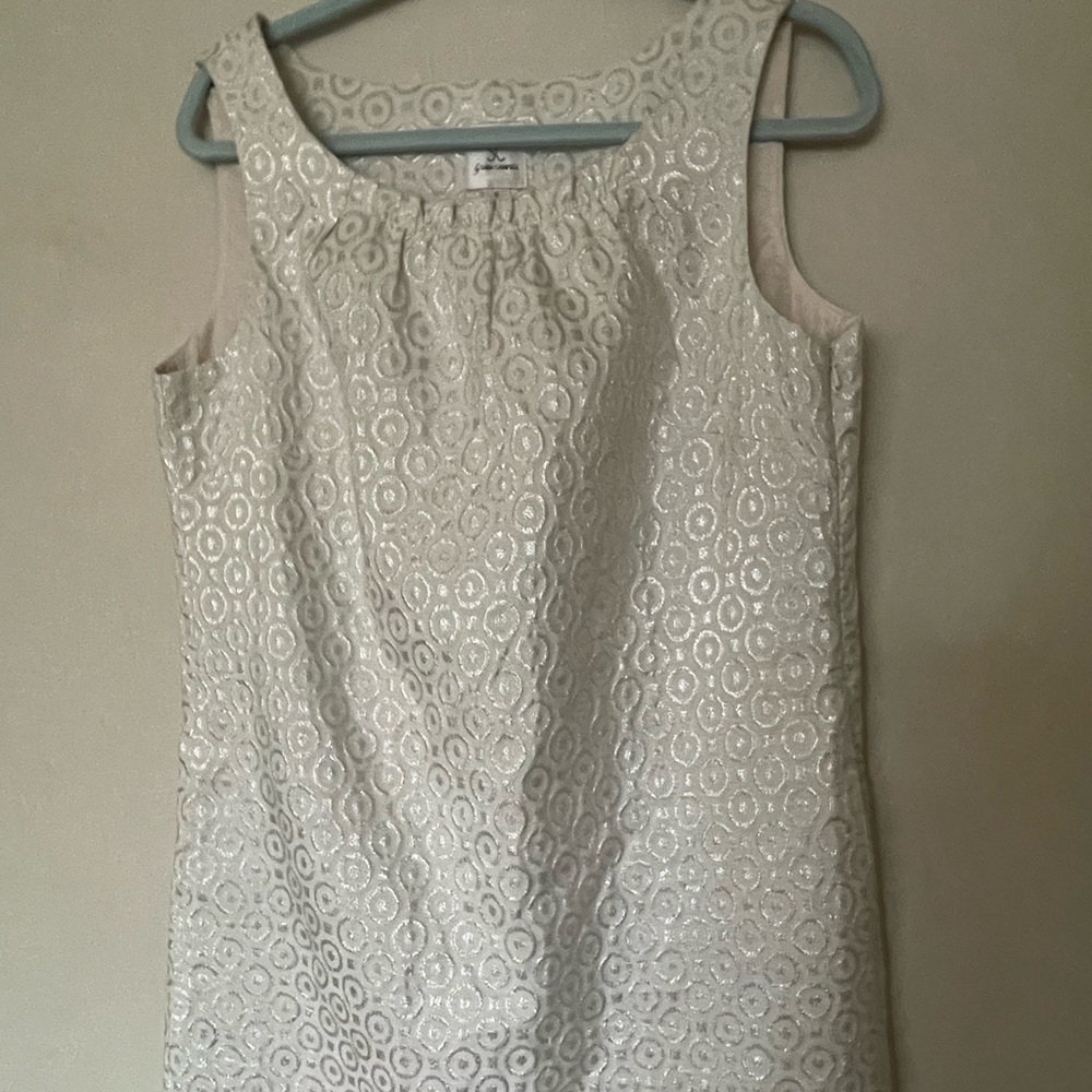 Sara Campbell A Line dress.  Size 12.  White with silver design.  EUC